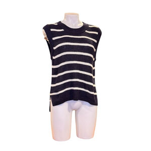 Women's Faherty Navy White Striped Sleeveless Sweater S nb63